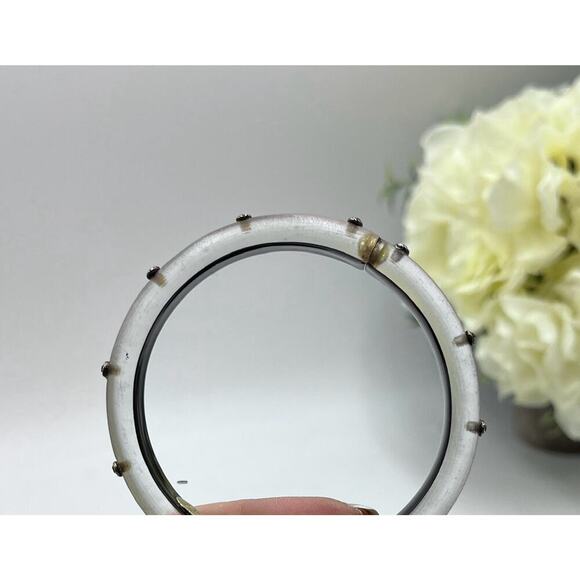 Alexis Bittar Neo Bohemian' Brown Gray Lucite & Crystal Hinge Cuff Bracelet - Picture 13 of 16